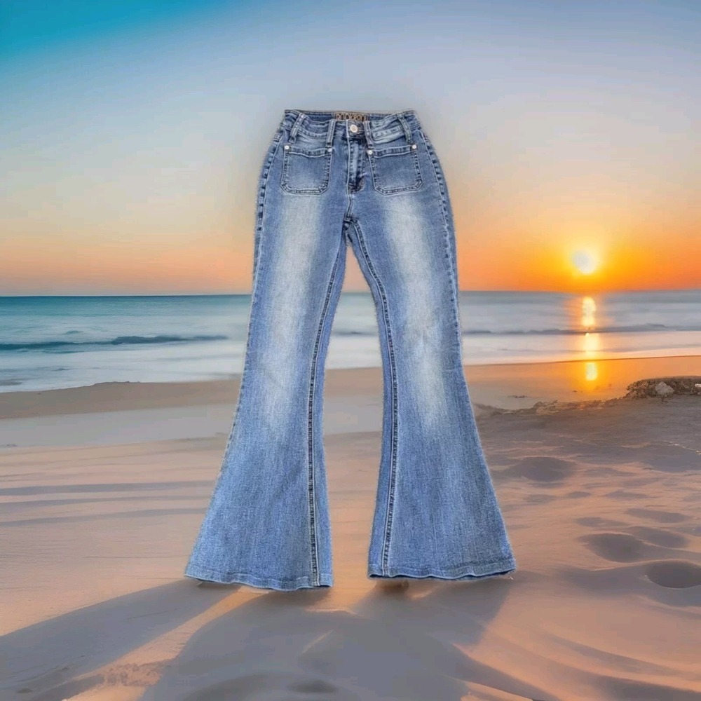 Rock & Roll Denim‎ Jeans Women's High Rise Flare Blue Stretch 24x34 READ (24x29)